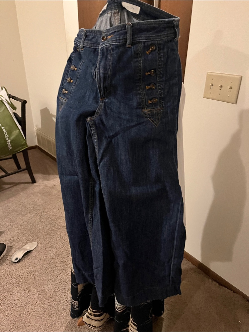 Free People Navy Button-Front Wide-Leg Jeans